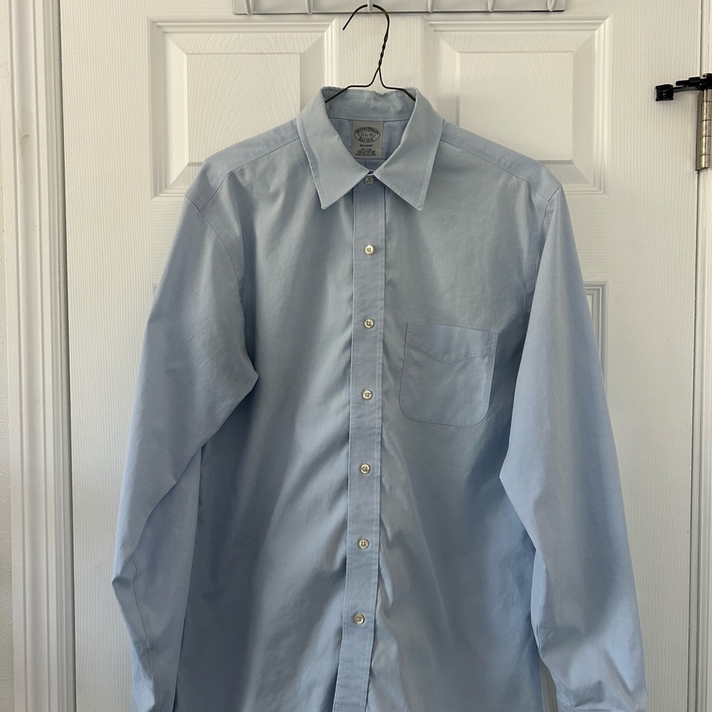 BROOKS BROTHERS Regent Fit 15.5 35 Supima Cotton Non Iron Plaid Dress Shirt Blue
